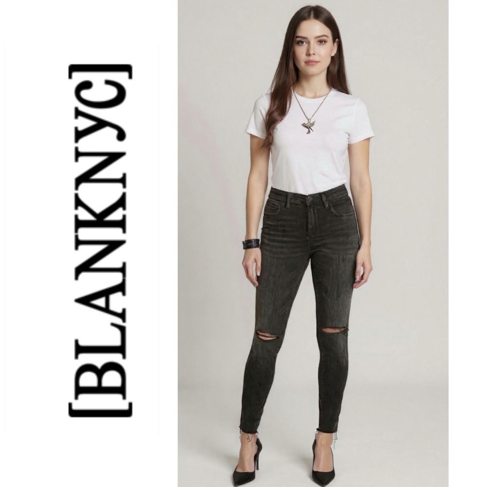 Blank NYC  Black The Bond Mid Rise Ripped Rocker Chic Skinny Jeans